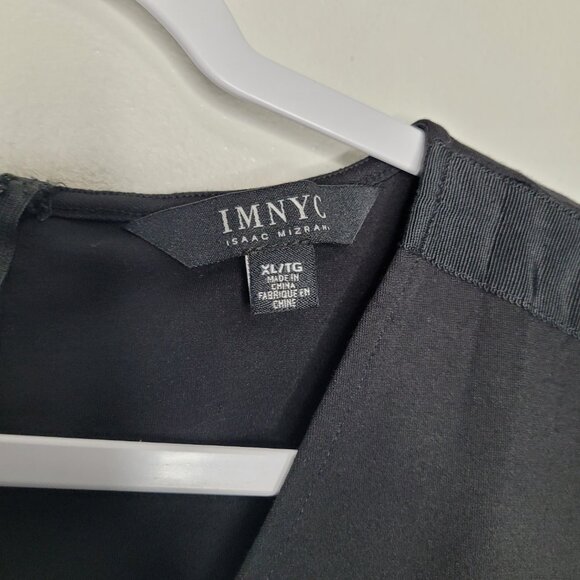 Isaac Mirahi NYC black v neck classic basic career bow detail timesless top XL - Picture 3 of 9